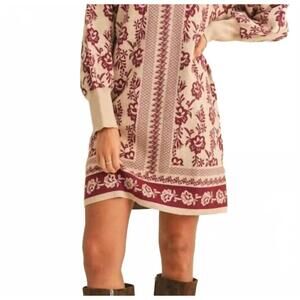 NEW ANNIEWEAR raegan sweater dress in burgandy/cream